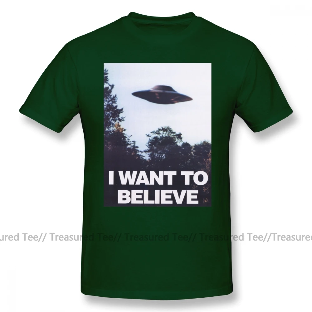 Футболка с клоуном, футболка с надписью X, I Want To Believe, Мужская Уличная футболка, потрясающая, 4xl, с принтом, 100 хлопок, футболка с коротким рукавом - Цвет: Dark Green