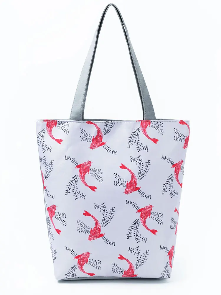 

Red Carp Printed Shoulder Bags All-match Lady Large Capacity Shopping Bag Wholesale Casual Fish Design Tote Bag Chinese Female