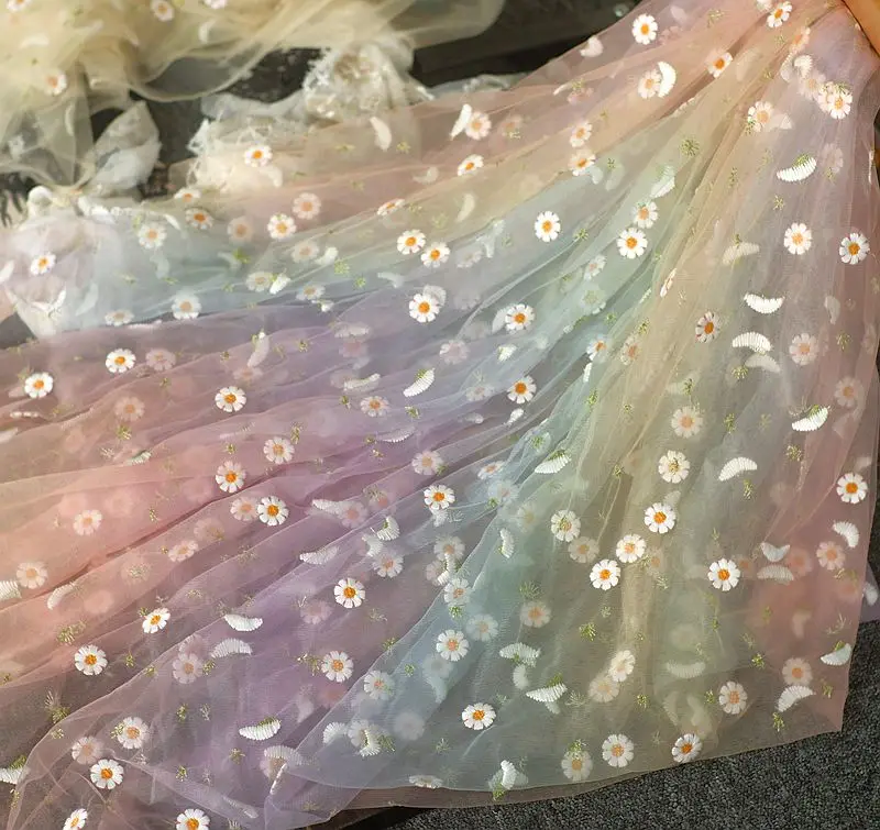 1 метр маргаритки Цветочная вышивка прозрачная французская Сетка кружевная