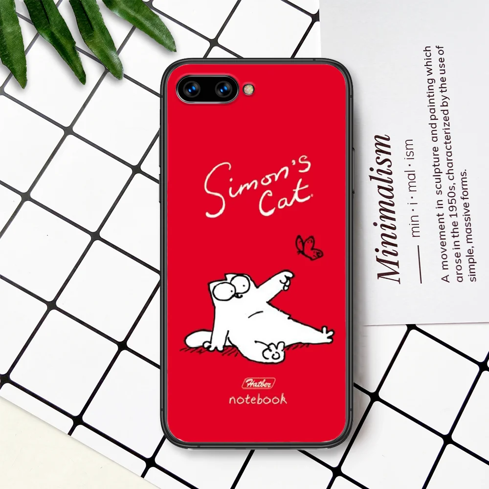 

Simons Cartoon Cute Cat Phone Case For Huawei Honor 6A 7A 7C 8 8A 8X 9 9X 10 10i 20 Lite Pro Play black Coque Soft Prime 3D