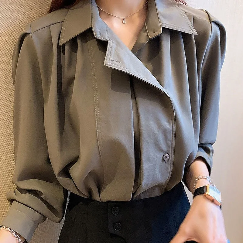 

2021 autumn women's new solid color shirt single-breasted women's jacket casual fashion long-sleeved Korean coat jacket women