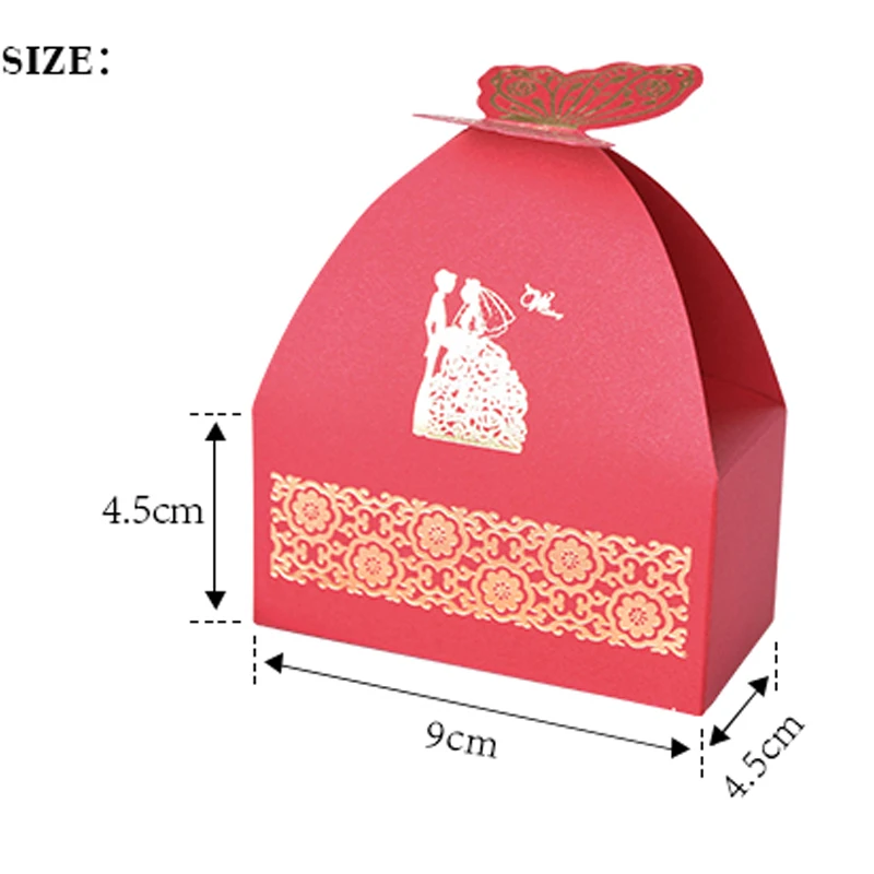 20Pcs European Golden Butterfly Bride and Groom Candy Box Wedding Red Blue Gift Packing Bag Sugar Boxes Party Favour Shower | Дом и сад