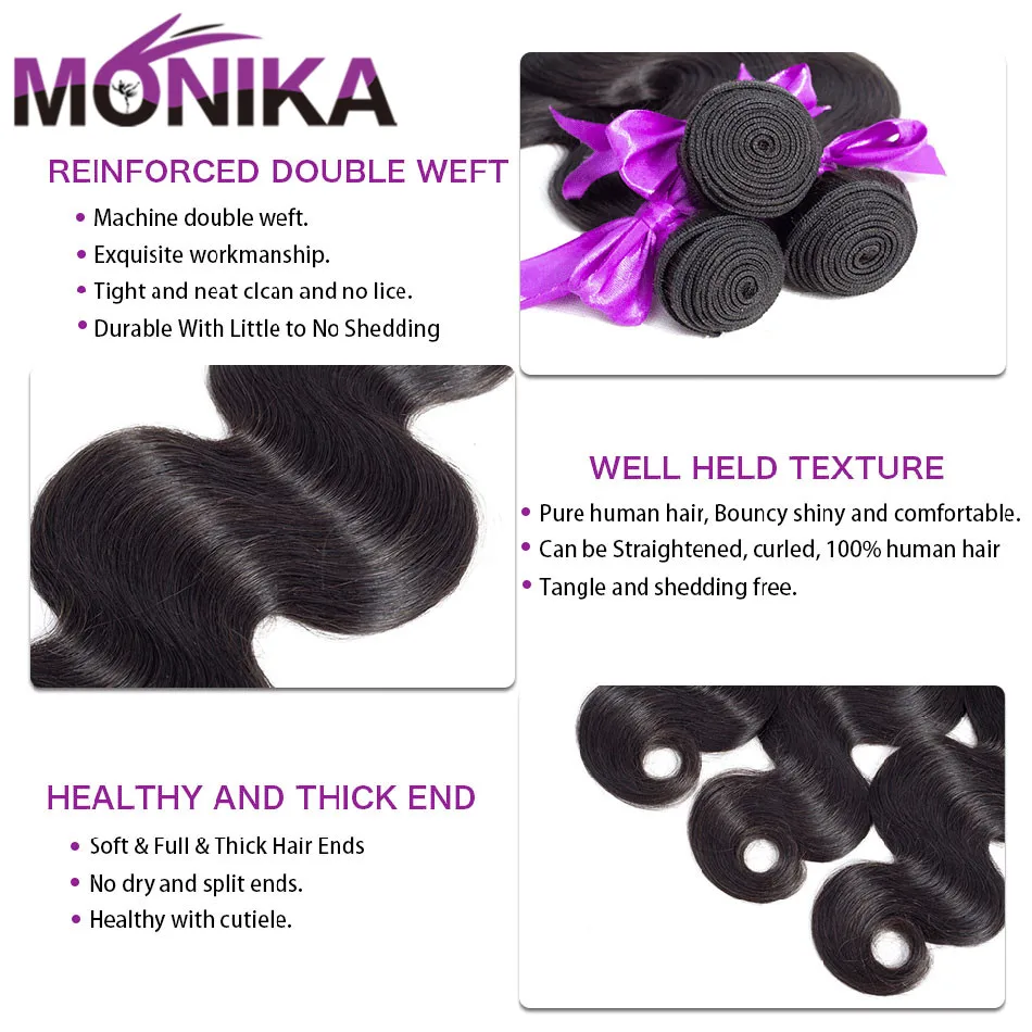 Monika 8-30 дюймов пучок s волн тела предложения монгольские волосы 3/4 человеческие