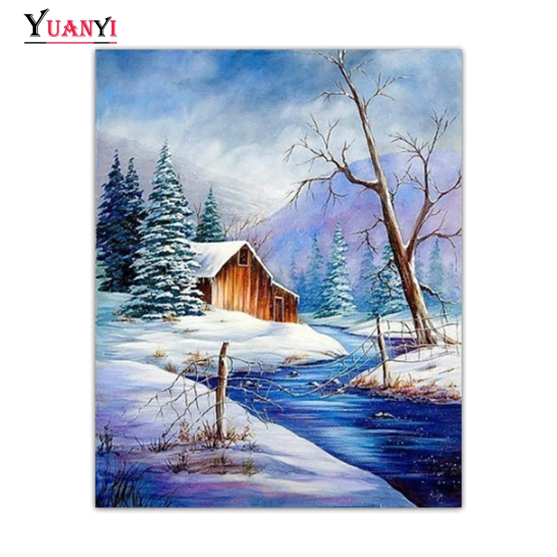 

Алмазная мозаика 5D «сделай сам», полная круглая вышивка с зимним снежным пейзажем, полноразмерная Вышивка крестиком, домашний декор