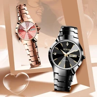couple watches pair men and women fashion stainless steel lovers watch luxury quartz wristwatch calender week reloj mujer hombre