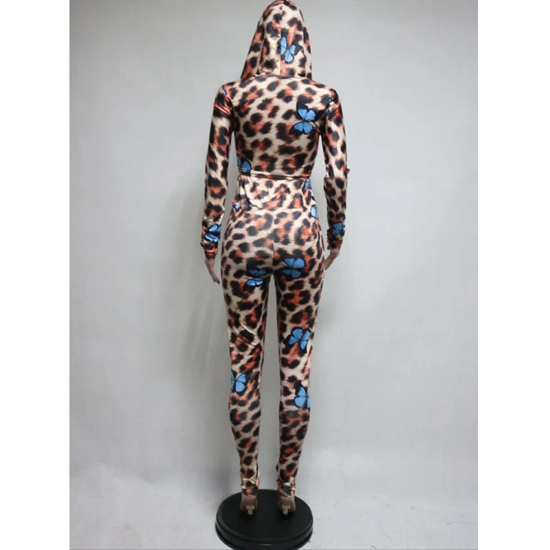 

HAOYUAN Leopard Butterfly Print Two Piece Set for Tracksuit Women Crop Top and Pant Sweat Suits Loungewear Outfits Matching Sets