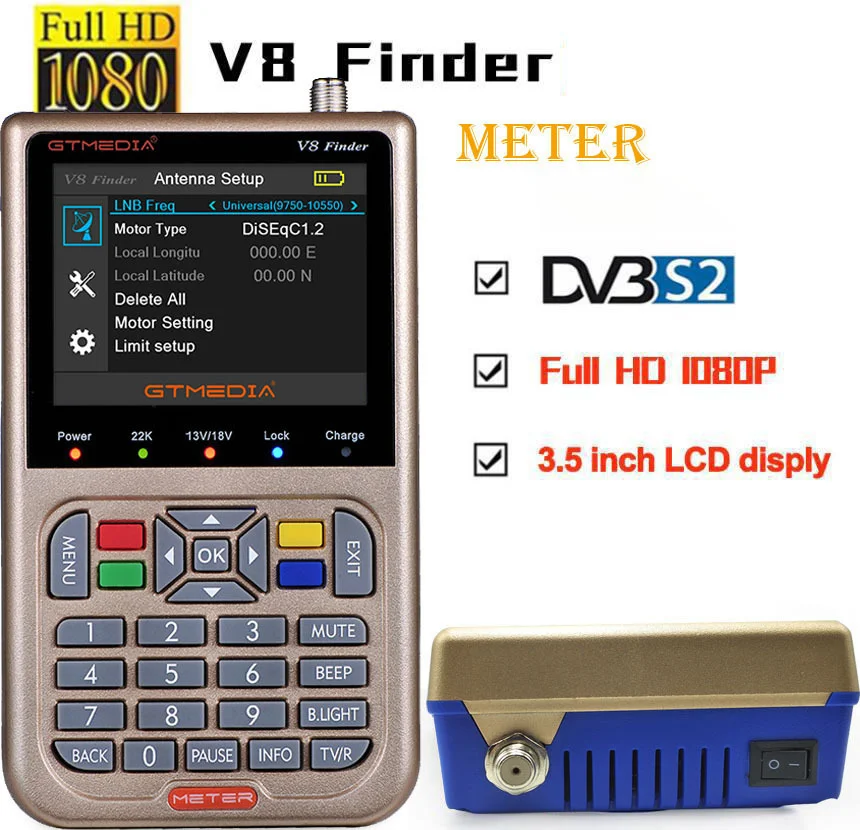 

Brand New Digital Satellite Finder Gtmedia V8 Finder Meter DVB-S2/S2X FTA 3.5 inch Screen Decoder Location Finder For Digital Tv