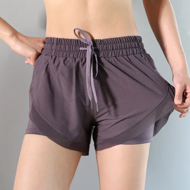 

Женская Спортивная юбка для бега с высокой талией, защитные трусики, шорты для йоги, сетчатые двухслойные Лоскутные Шорты для фитнеса, спорт...