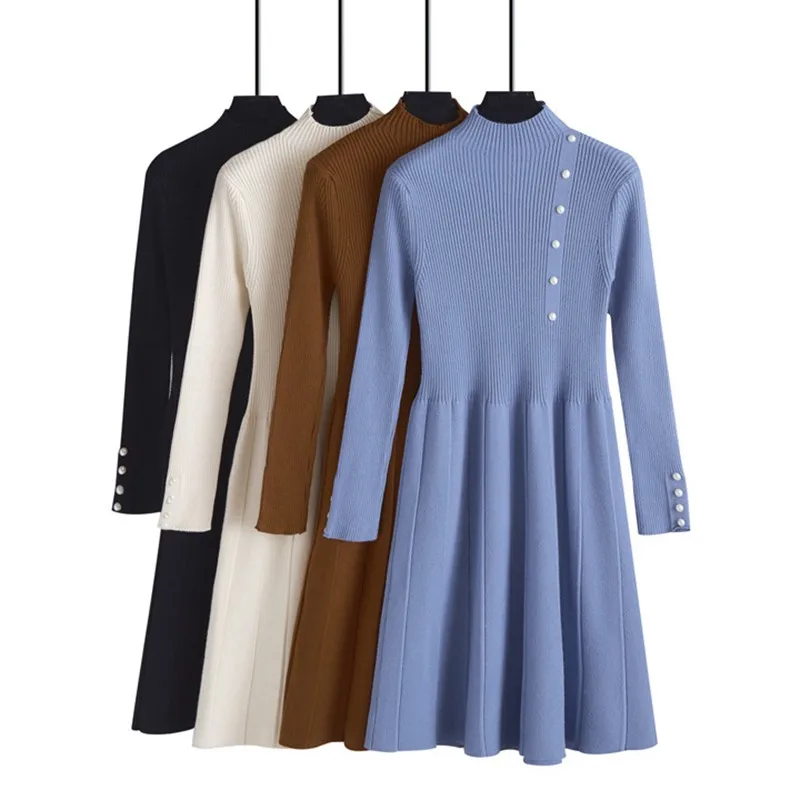 GIGOGOU пуловер женский свитер платье водолазка толстые теплые трапециевидные