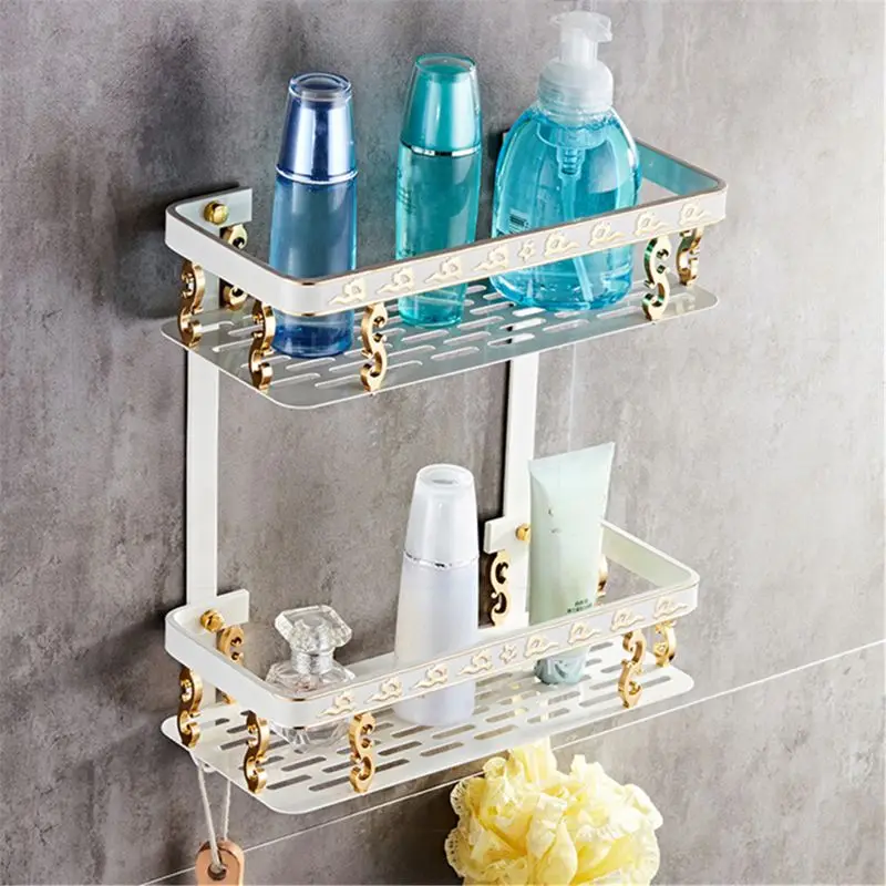 

Bathroom Shelf Antique Aluminum Double Layer Bathroom Corner Shelf Bathroom X4YD