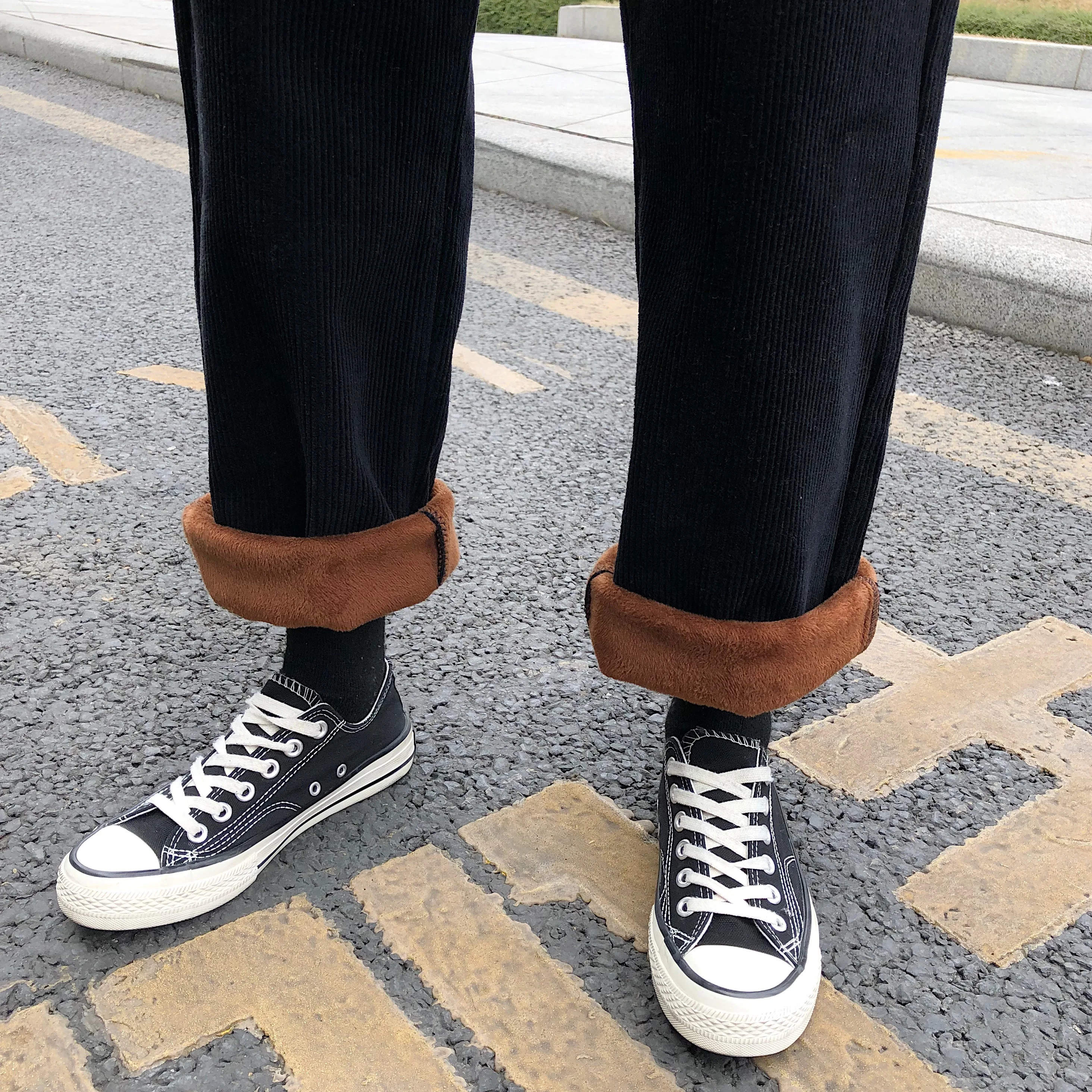 

Corduroy vintage pants for women with velvet extra heavy pants wide leg pants for casual women black pants pocket wide leg pants