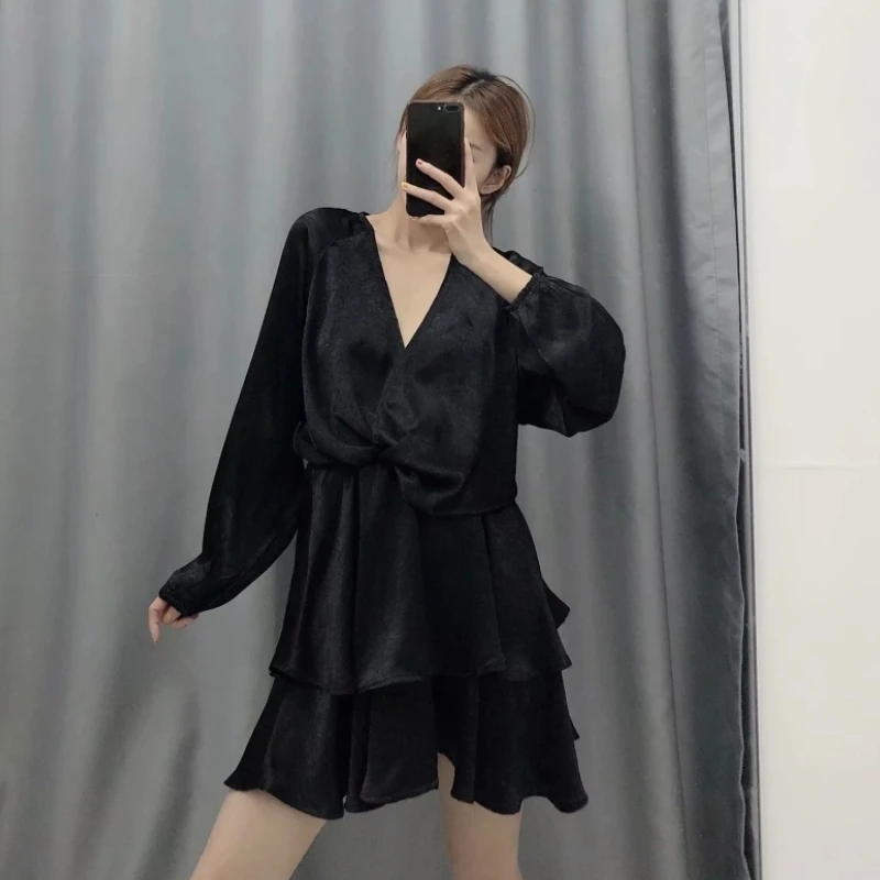 2020 женское винтажное однотонное кимоно с v-образным вырезом каскадные оборки