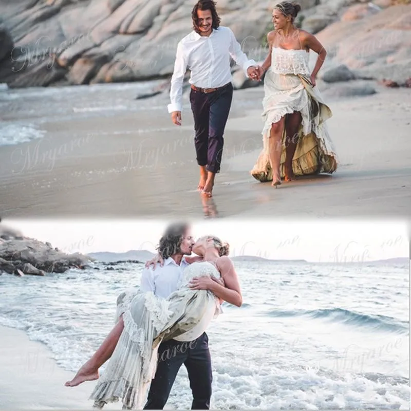 Богемные пляжные свадебные платья 2019 винтажные кружевные шифоновые