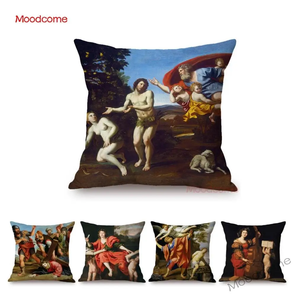 

European Royal Court Aesthetics Domenichino Christian Bible Story Adam And Eve Church Oil Painting Sofa Pillowcase Cushion Cover