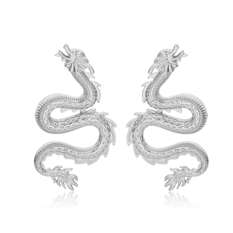 Silver Женские серьги-гвоздики из золотого и серебряного сплава в китайском стиле, простые модные серьги в стиле панк, массивные серьги, ювелирное изделие, подарок - Окраска металла: Silver