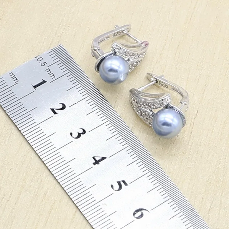 Серый жемчуг серебристый цвет искусственный черный циркон браслет кольцо серьги