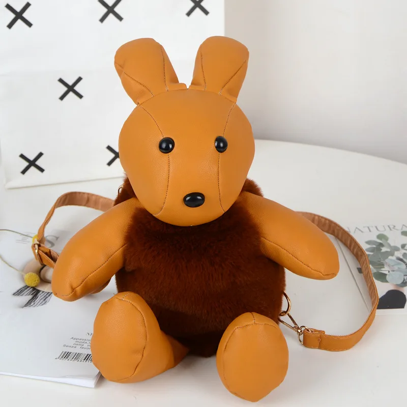Милый плюшевый рюкзак с кроликом кожаная модная сумка цепочками для девочек