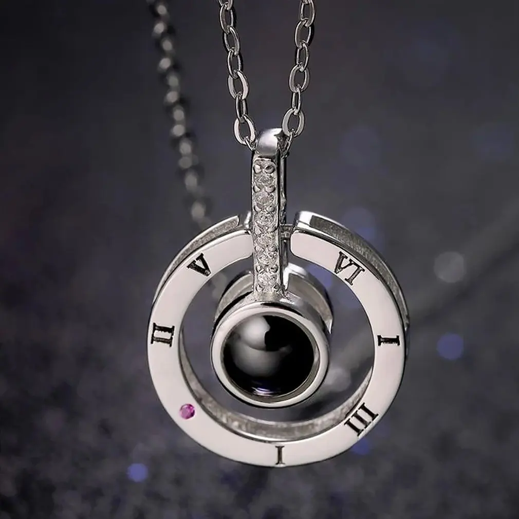 Розовое золото и серебро женское креативное ожерелье с проекцией на 100 языках