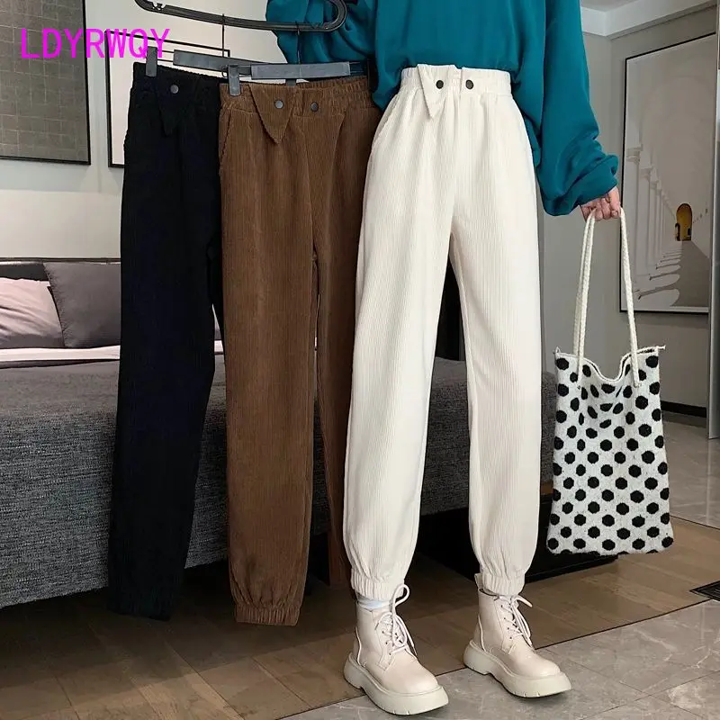 

Corduroy women's autumn and winter 2021 new beamed workwear casual pants high-waisted thin Harlan trousers
