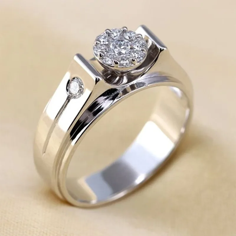 

Classic Male Silver Colour Crystal Zircon Ring European Engagement Wedding Ring Valentine Day Gift Cocktail Party Noble Jewelry