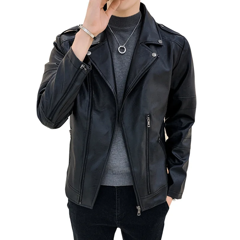 

Autumn new style leather jacket youth handsome casual motorcycle wear PU leather jacket coat top clothes
