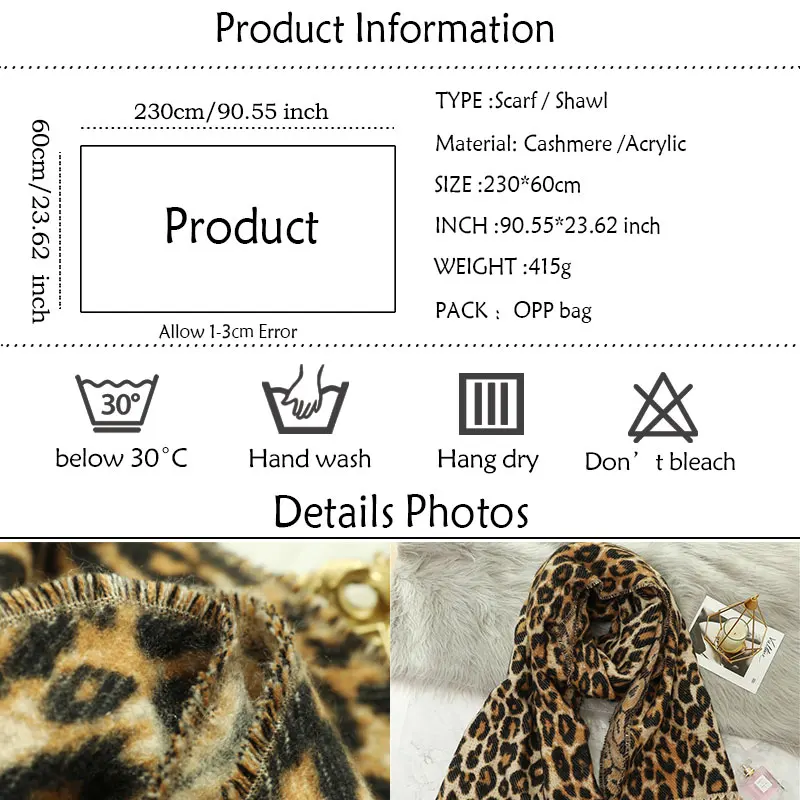 

Design winter thick scarf for women blanket tassel lady shawls and wrap animal leopard print cashmere scarves pashmina foulard