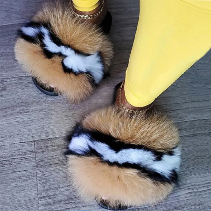 

Girl Luxury Fluffy Fur Slippers Ladies Indoor Furry Fur Flip Flops Women Amazing Plush Fur Slides Fashion Fur Sandals Wholesale