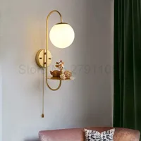 Electroplate pull chain switch wall lamp nordic glass lampshade led wall light for living room bedroom sconce lamp fixtures