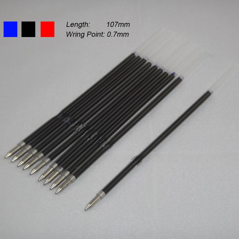 

10pcs/lot 0.7mm Pen Rod Stander Ballpoint Pen Refill Lead Black Blue 107mm Office School Supplies