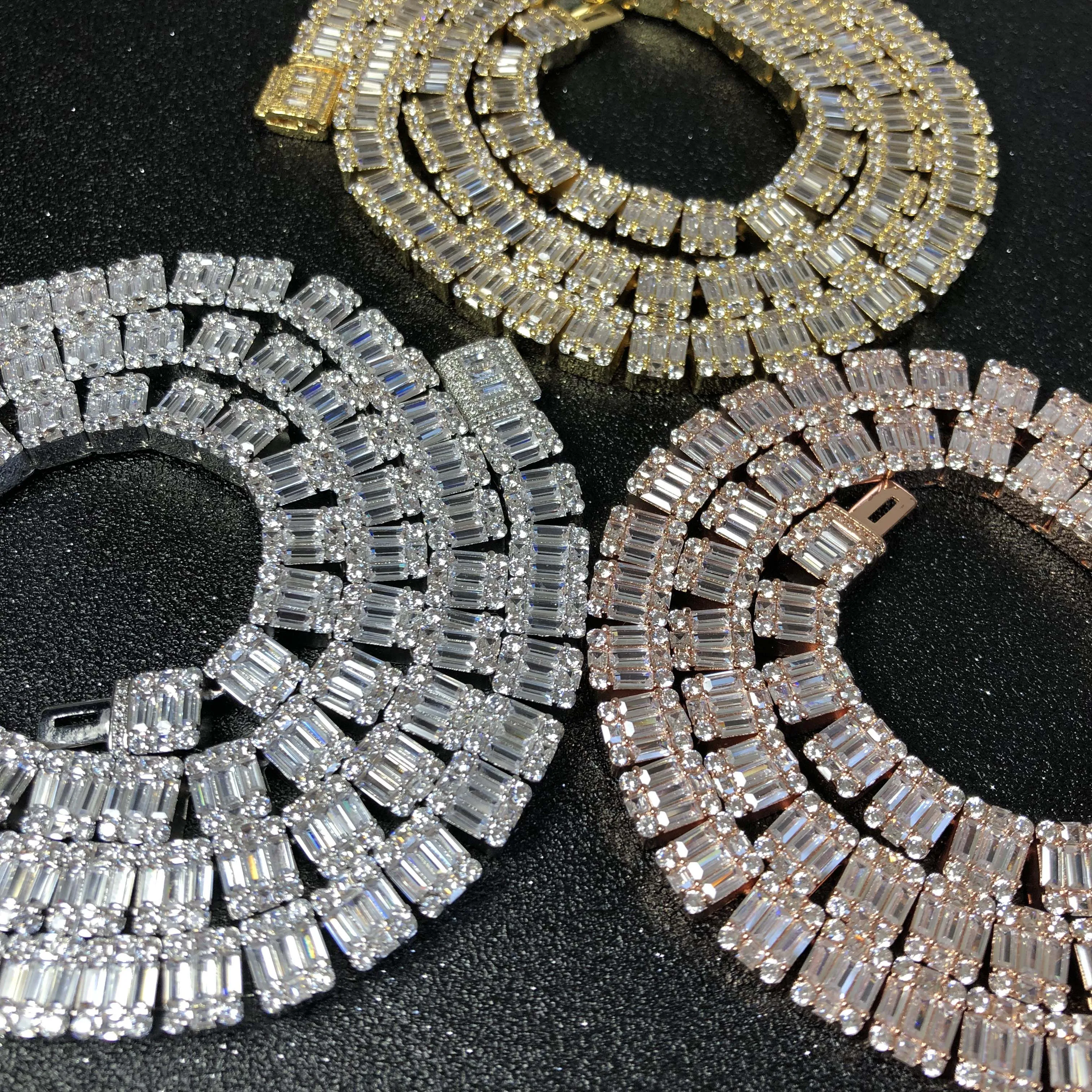 Мужское сверкающее ожерелье для тенниса со льдом и багетом цепочка с кубическим