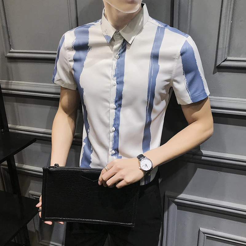 

High-quality Short-sleeved Men's Clothing Shirts 2021 Summer New Men's Shirts British Style Striped Slim Fashion Casual Shirts