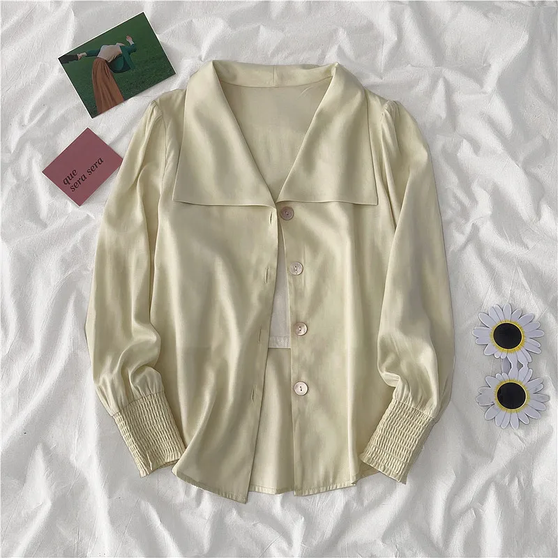 

EBAIHUI Solid Button Up Shirts Women Long Sleeve Blouse Korean Fashion Clothes Chiffon Streetwear Plus Size Tops Spring New