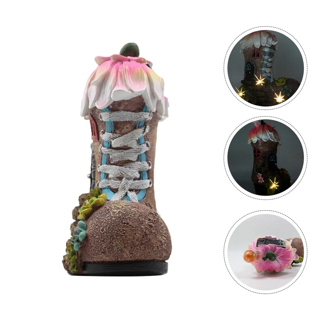 

1pc Delicate Garden Scene Decor Resin Craft Glowing Ornament Boot Shaped Decor