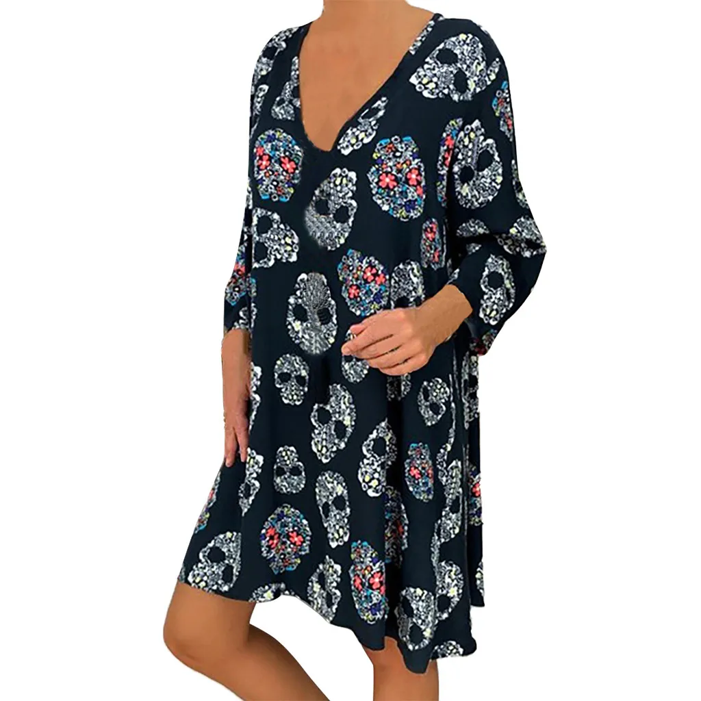 2019 винтажное женское платье большого размера с длинным рукавом и v образным