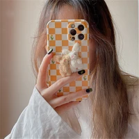 ins phone case for iphone 13pro max case checkerboard plush rabbit phone case silicone soft camera protection back cover