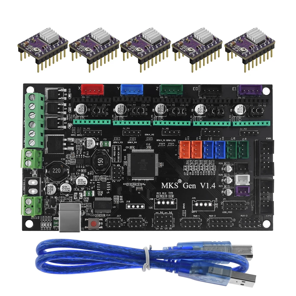 With DRV8825 x5 Детали для 3d принтера MKS Gen V1.4 плата управления Mega 2560 R3 Материнская плата RepRap Ramps1.4+ TMC2100/TMC2130/TMC2208/DRV8825 драйвер - Цвет: With DRV8825 x5