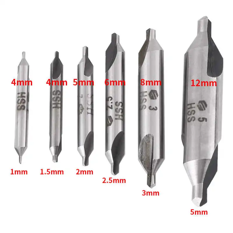 6pcs 1/1.5/2/2.5/3/5mm 60 Degree HSS Center Drill Bits Centering Drills Set extrator de parafuso | Инструменты