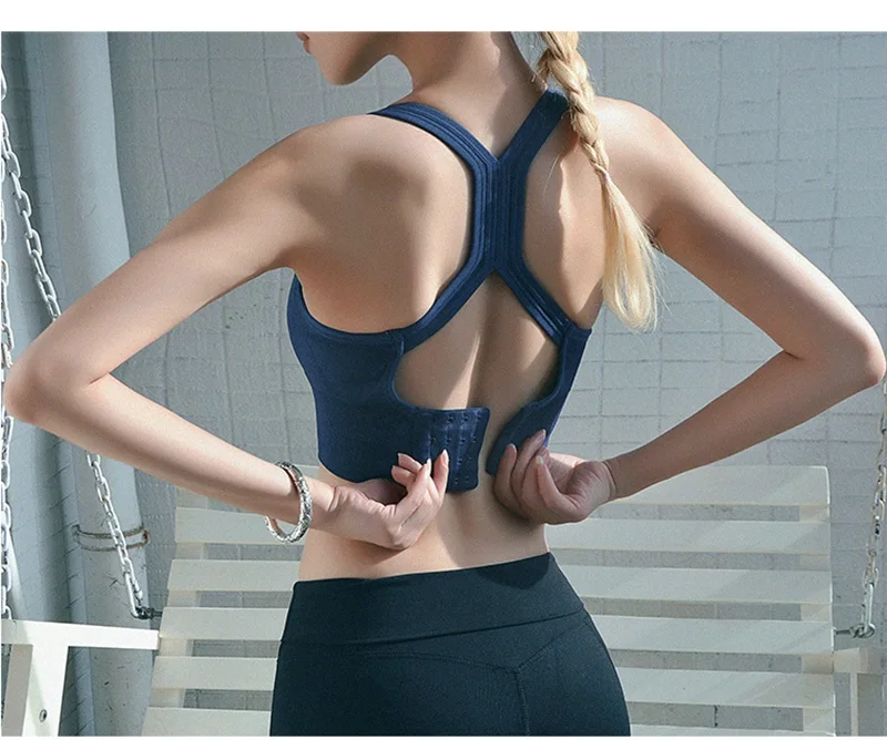 Sexy Sports Bra Solid Back Yoga Tank Top Women Fitness Push up Gym Shockproof Seamless Shirt Running Workout Fast Dry Vest
