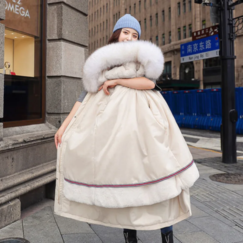 

Korean Style Straight Women Winter Fashion Coat Wool Liner Thick Long Parka Plus Size Hooded With Fur Collar Slim Female Outwear