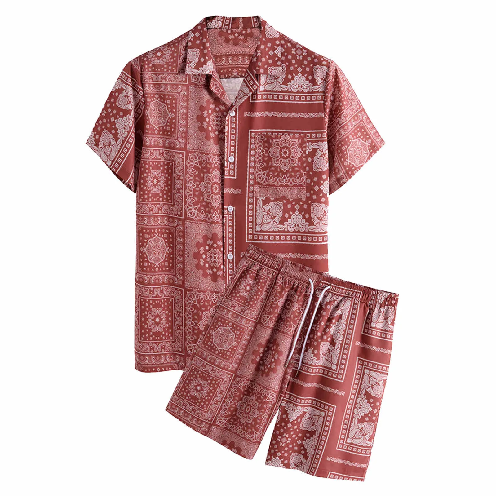 

Мужской повседневный комплект из шорт и рубашки, удобная спортивная одежда с короткими рукавами и шортами на шнурке для отдыха, весна-лето ...