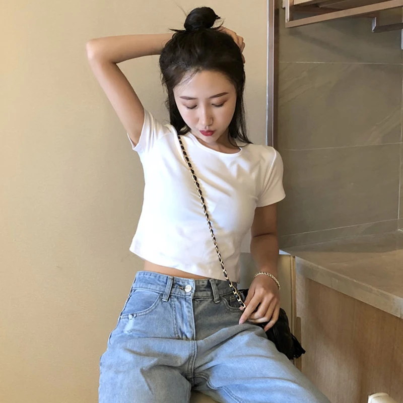 

Tops white T Shirt Women Short Sleeve Tshirt fuchsia