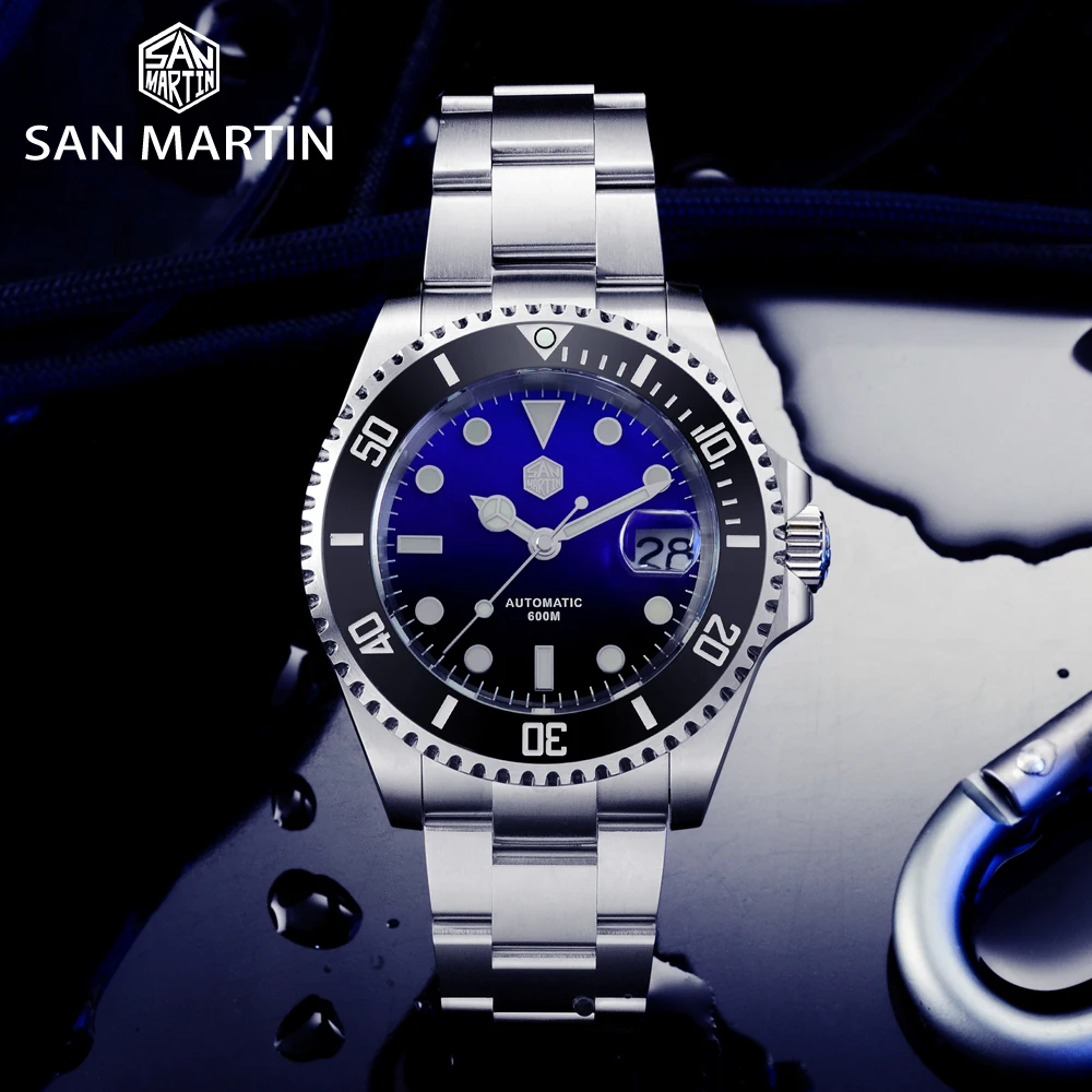 San Martin Men 600m Diver Mechanical Watches Luxury Water Ghost Sapphire Ceramic Bezel MOP Gradient Dial Automatic Watch Men