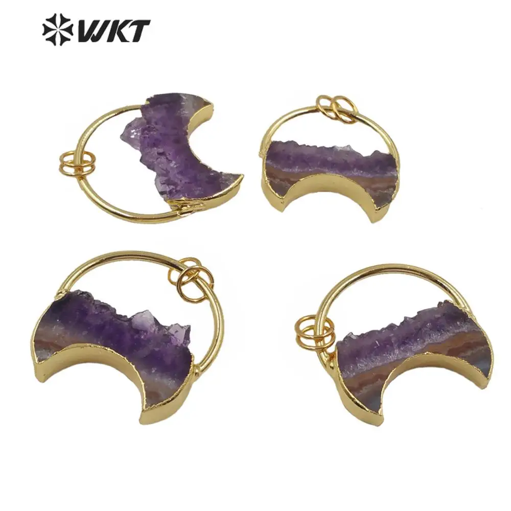 

WT-P1534 WKT Wholesale Natural Stone Pendant Irregular Moon Shape Crystal Pendant Women Fashion Pendant Jewerly Finding