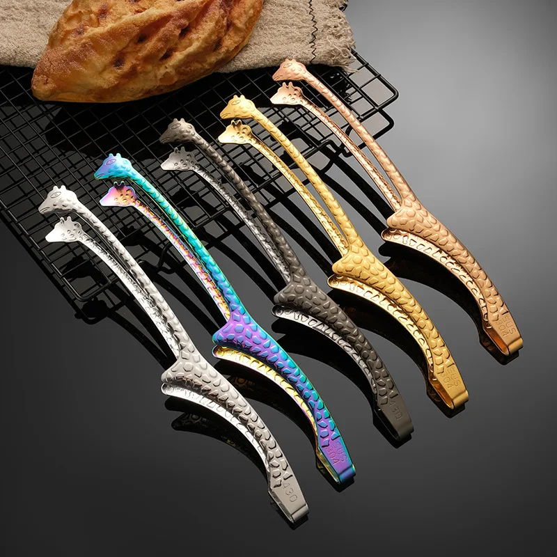 

1PC Girrafe Design Tongs Kitchen Gadgets Colorful Stainless Steel Food Clip Bread or Cake Tongs CN(Origin) Free Shipping Items