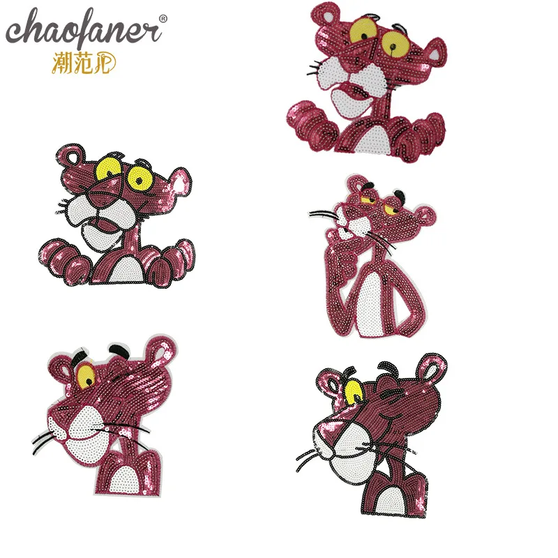 Мультяшные розовые леопардовые Блестки бисер вышивка леопардовая ткань паста