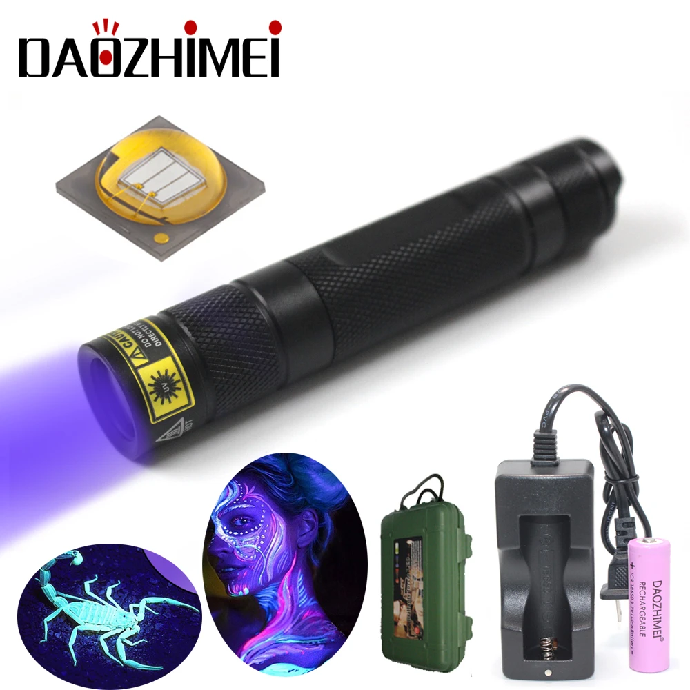 

UV Flashlight 365nm Ultra Violets mini Ultraviolet Lanterna IP65 Waterproof Invisible Torch for Pet Stains Use 18650 battery