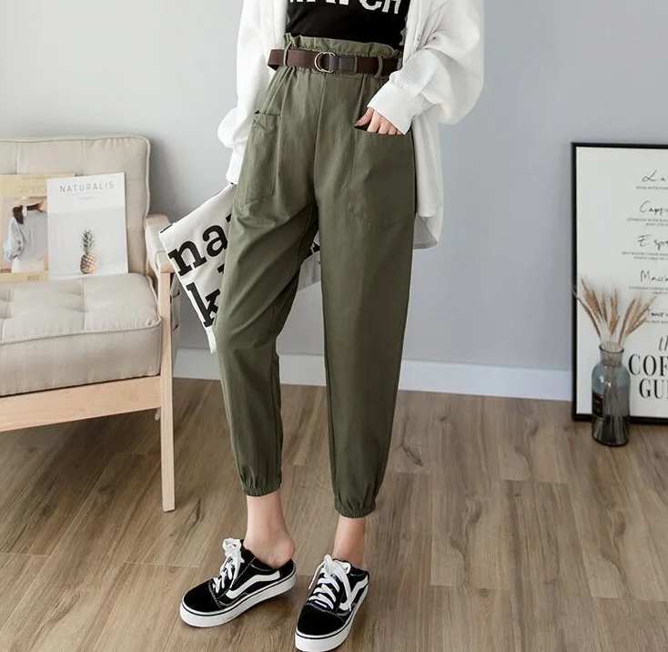 Брюки-карандаш женские однотонные с высокой талией на весну и лето 2020 | Женская