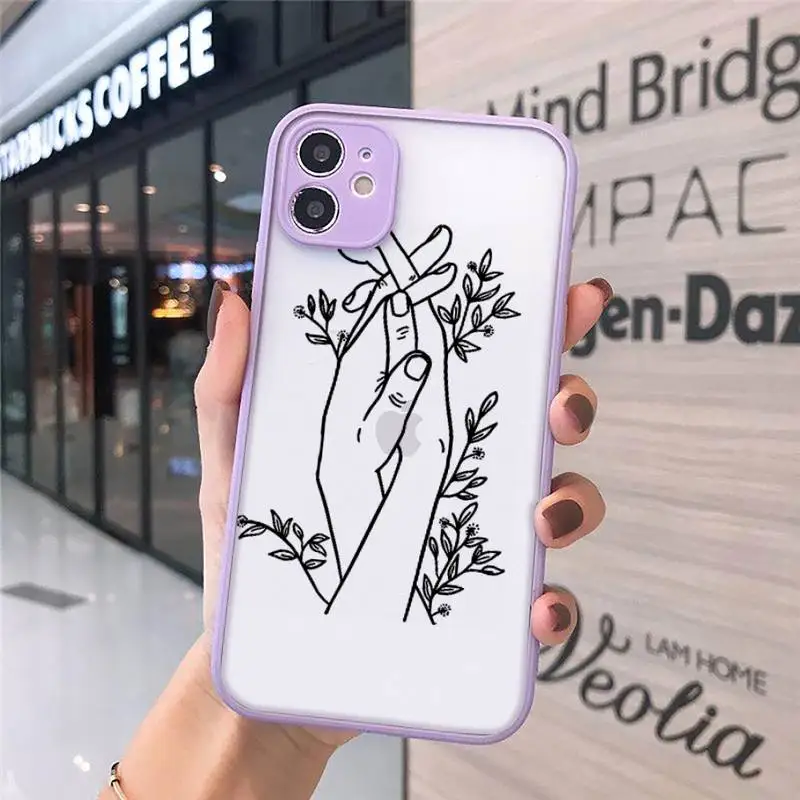 

Love yourself Flower Abstract Art Line Phone Cases matte transparent For iphone 7 8 11 12 plus mini x xs xr pro max cover