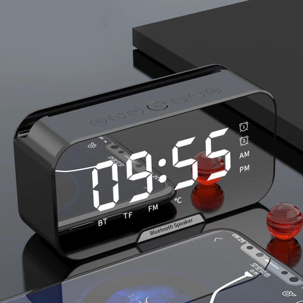 

led mirror multifunctional alarm clock wireless multifunctional bluetooth electronic music player digital alarm clock