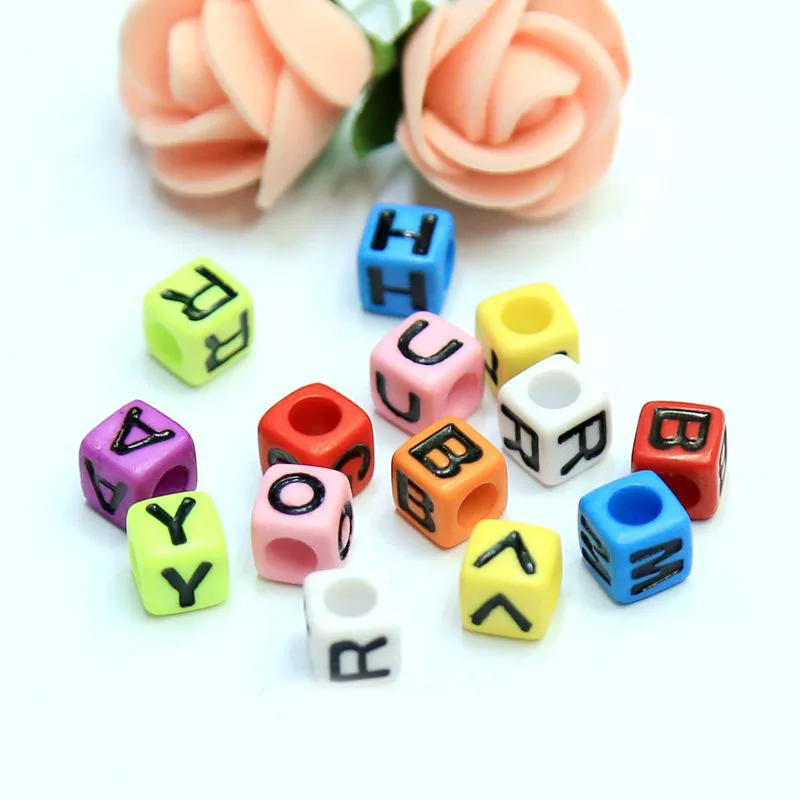 

Mix Solid Colors Cube Acrylic Alphabet Beads 7*7mm 1900pcs Plastic Square Letters Beading Bracelet Spacer A-Z Ornament Accessory